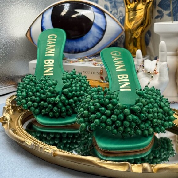🆕 GIANNI BINI 🧿 NWOB Lonzo Beaded Square Toe Slide Sandals, Savory Green, Sz 8 - Picture 6 of 14